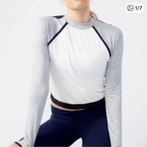 New Balance x JCrew Women's Gray/White Long Sleeve Tee active tee w/racerback
